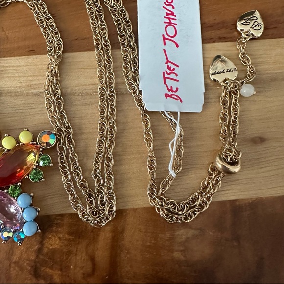 Betsey Johnson Love Fest Butterfly Necklace Multicolored Crystals Long Chain - Picture 3 of 4